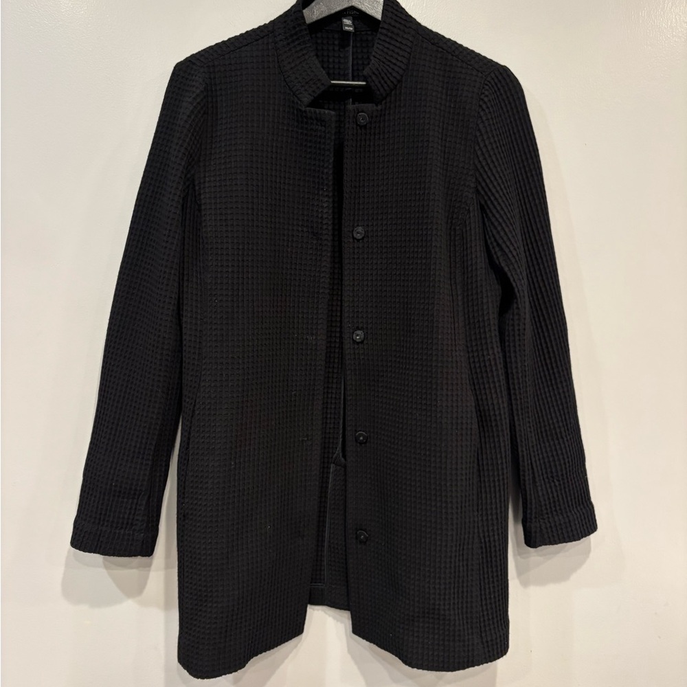 Eileen Fisher Black Ribbed Trench Coat - Picture 5 of 16